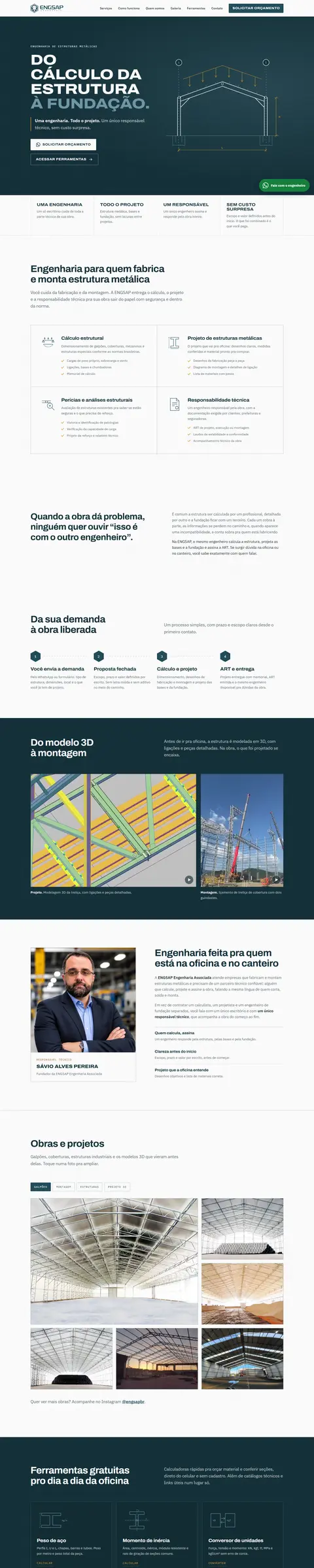 Página do site ENGSAP Engenharia, criado pela Agência do Marcone