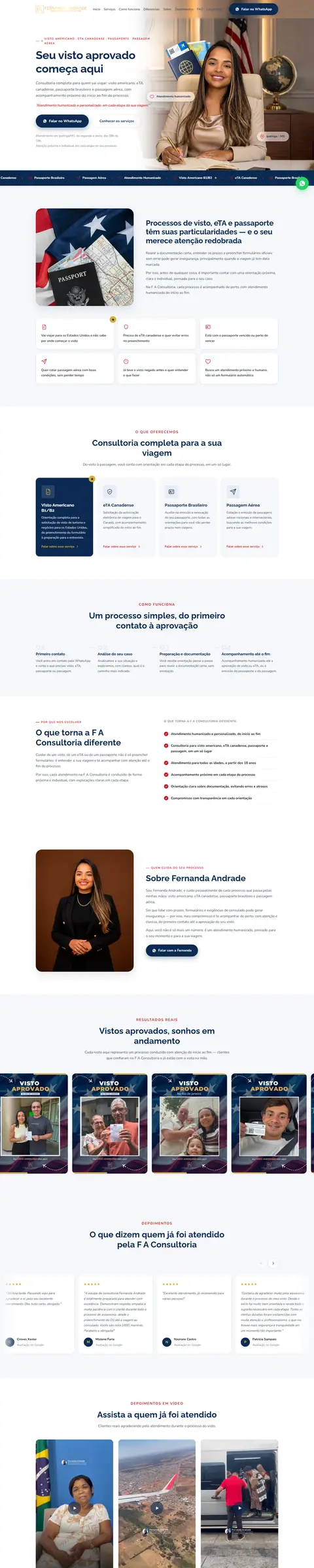 Página do site Fernanda Andrade Consultoria, criado pela Agência do Marcone