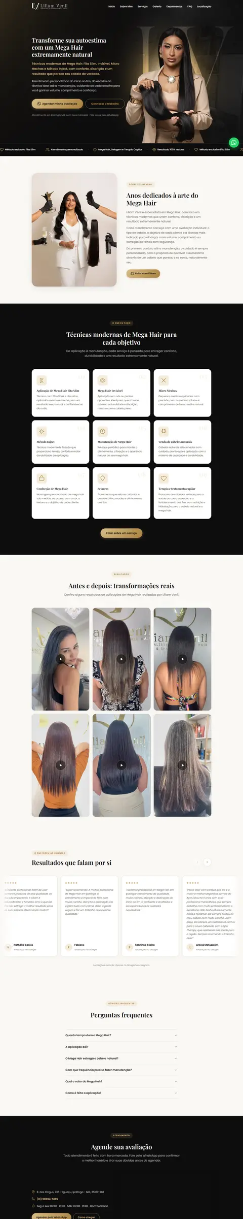 Página do site Liliam Venil Mega Hair, criado pela Agência do Marcone
