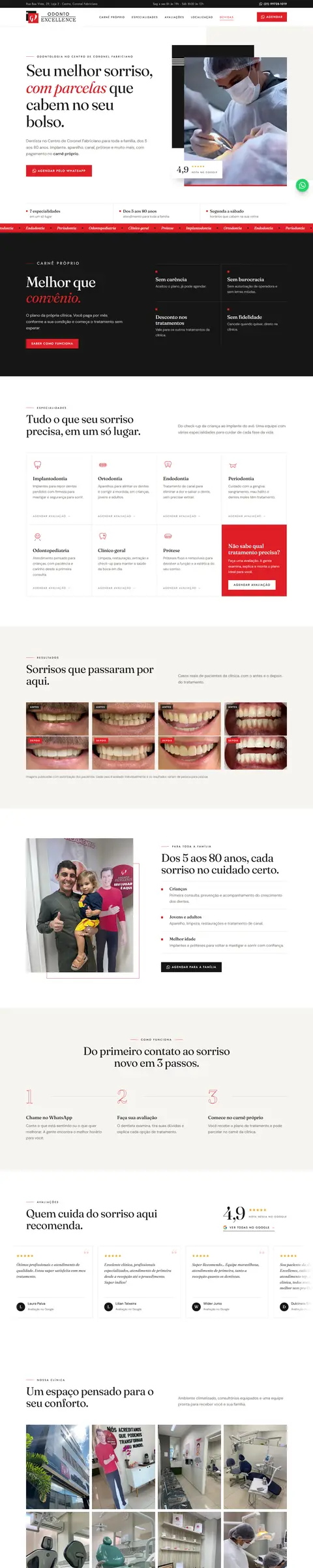 Página do site Odonto Excellence, criado pela Agência do Marcone